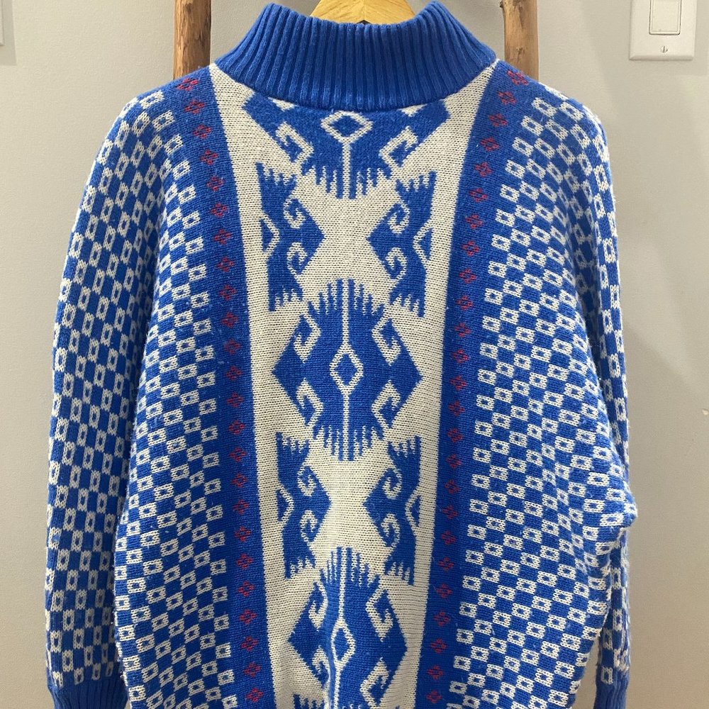Three Feet Off Wool Mock Neck Tribal Print Sweater